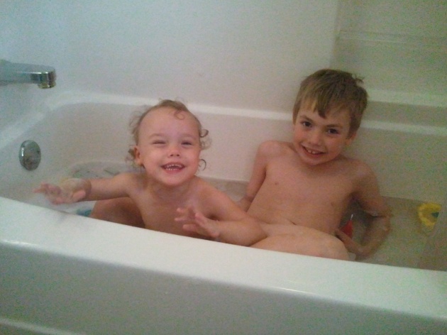 kids in the bath